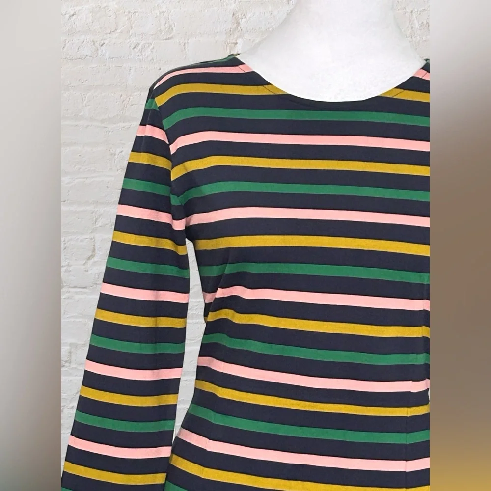 J.CREW Long Sleeve Multicolor striped Midi Dress Sz 8 M Nautical Preppy Spring